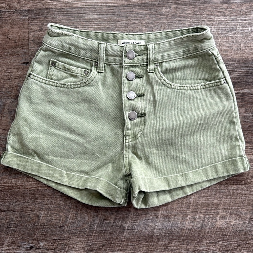 Billabong Button Fly Denim shorts green size 25